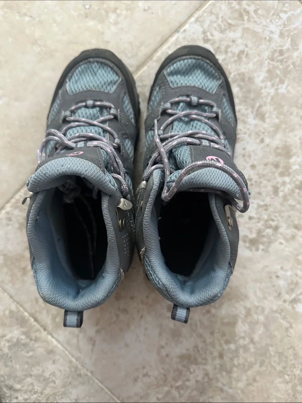Merrell Gray and Light Blue Trail Hiking Shoes